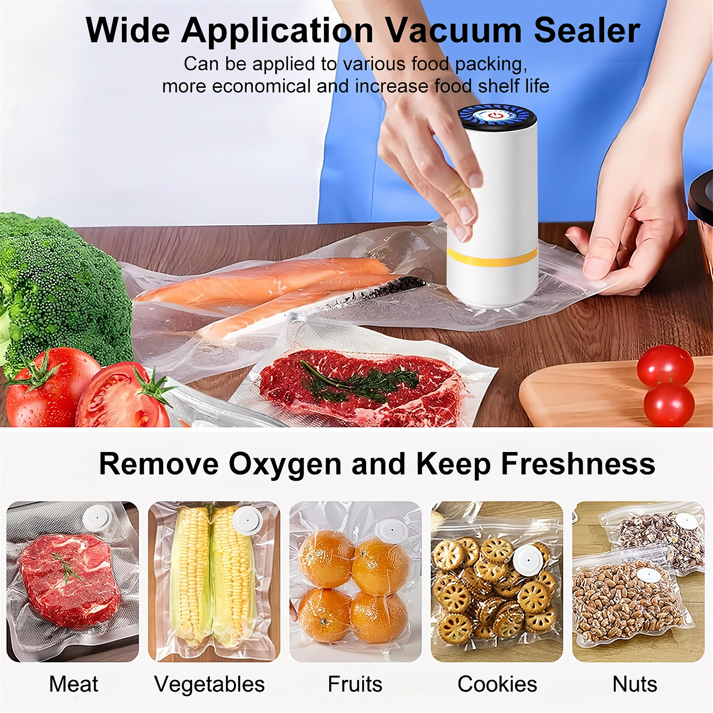Luxvo Handheld Vacuum Food Sealer — Portable Food Storage Tool